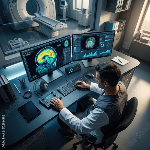 Medical Professional Analyzing Brain Scans In Modern Diagnostic Lab