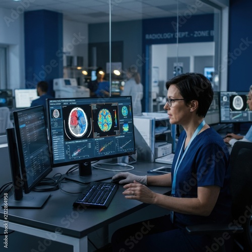 Medical Professional Analyzing Brain Scans In Modern Radiology Lab