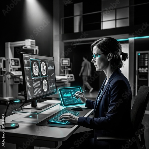 Medical Professional Analyzing Complex Data On Advanced Technology Systems