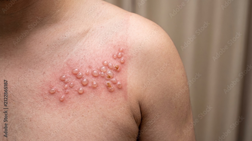 Naklejka premium Herpes Zoster Shingles Viral Skin Infection Realistic Clinical Dermatology Close Up Photograph