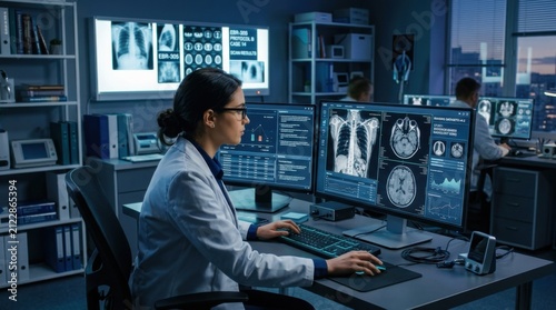 Medical Professional Analyzing Complex Patient Scans With Advanced Technology