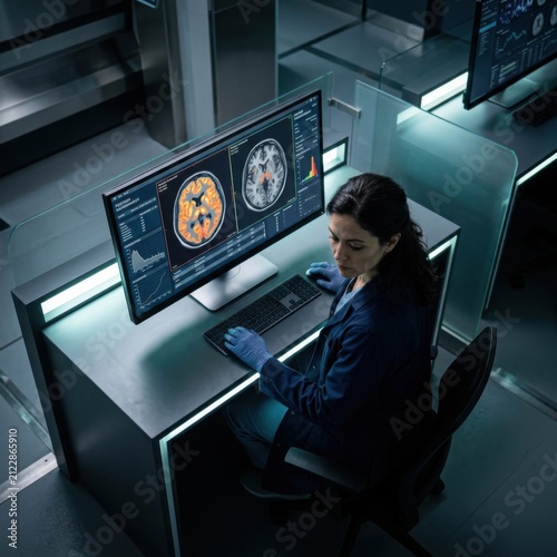 Medical Professional Analyzing Brain Scans On Advanced Computer Display