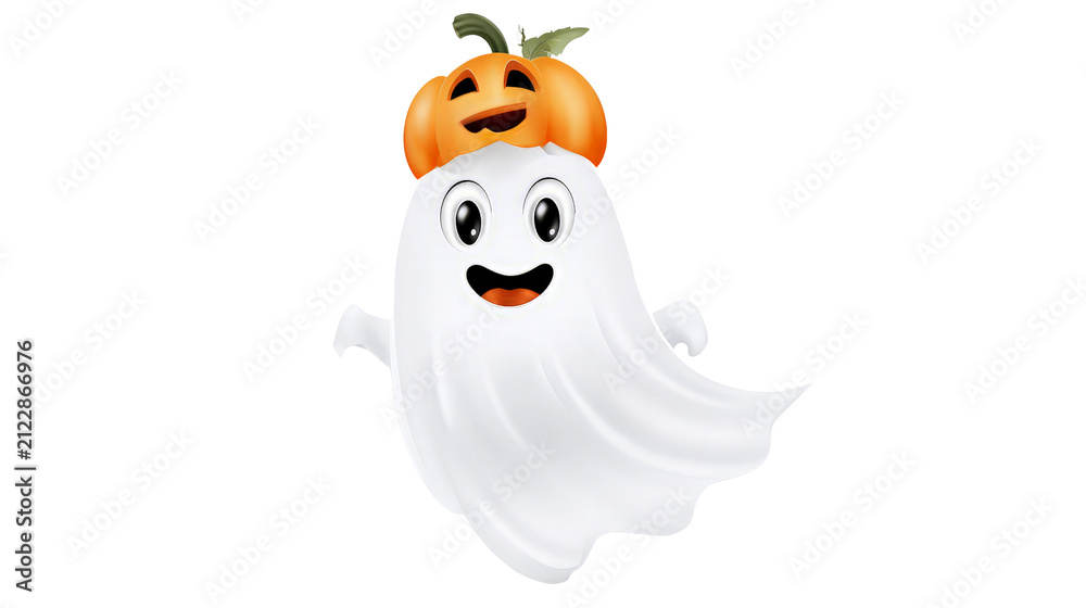 Obraz premium Cute cartoon ghost wearing pumpkin hat isolated on transparent background for Halloween graphic design as png file