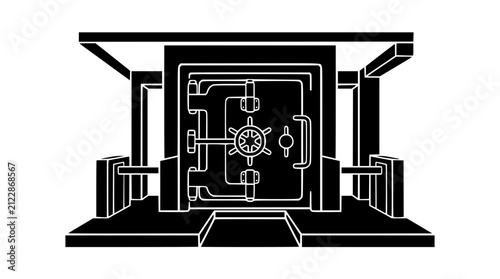 Bank Vault Door Silhouette Icon Illustration for Security Concept