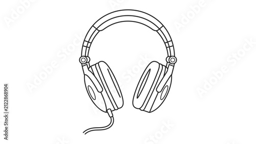 Bild auf Leinwand Line Drawing of Headphones: A clean line drawing illustrates a pair of professional-grade headphones, highlighting their sleek design and portability, perfect for music lovers and audiophiles