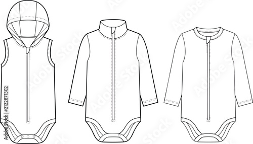 Принти на полотні Selection of long sleeve baby bodysuits and a hooded vest in minimalist flat fas