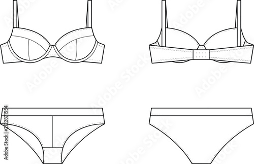 Bild auf Leinwand Technical fashion drawing of matching womens lingerie set including underwire br