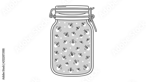 Firefly Jar Illustration: A whimsical illustration of a glass jar filled with numerous fireflies, their tiny lights creating a magical glow within the confines of the container.