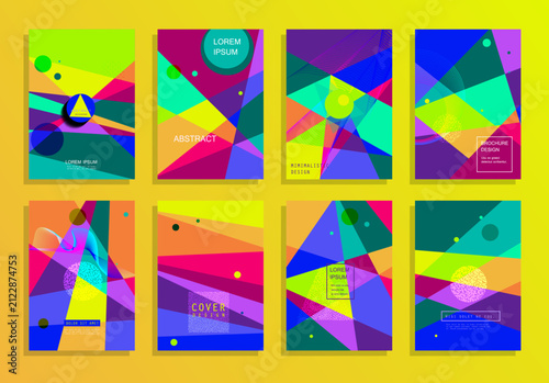 Vibrant Neon Geometric Brochure Cover Templates Collection with Transparent Abstract Shapes