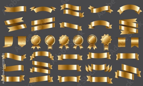 Golden Ribbons Isolated And Grey Background