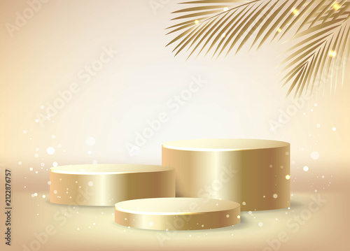 Realistic Golden Podium And Palm Tree