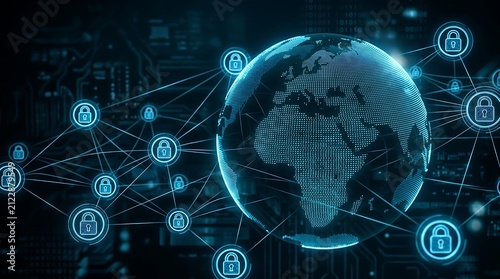 3 D rendered digital globe surrounded by connected user profile symbolizing global network and digital communication