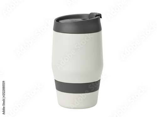 White reusable coffee cup with a gray lid isolated on white background isolated on transparent background
