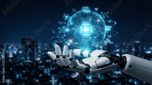 A conceptual AI platform with global networks and machine learning technology.
