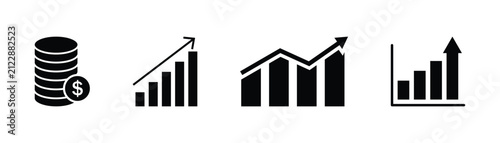 Solid black bar graphs sign used to  Show stock market increases, investment gains and revenue growth. Vector illustration growing bar graph isolated on white background.