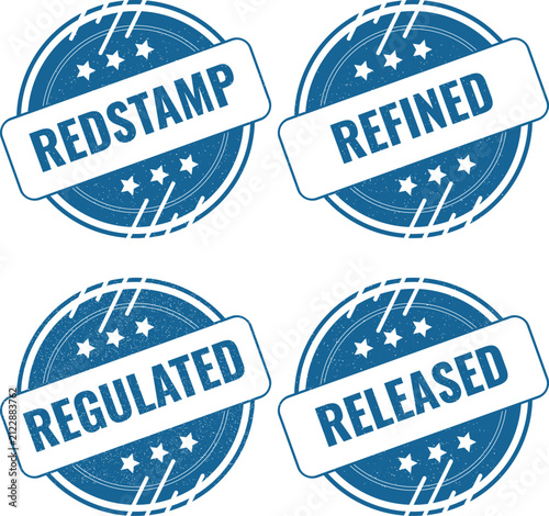 Cuadro en lienzo Collection of four circular blue rubber stamps with labels redstamp refined regu