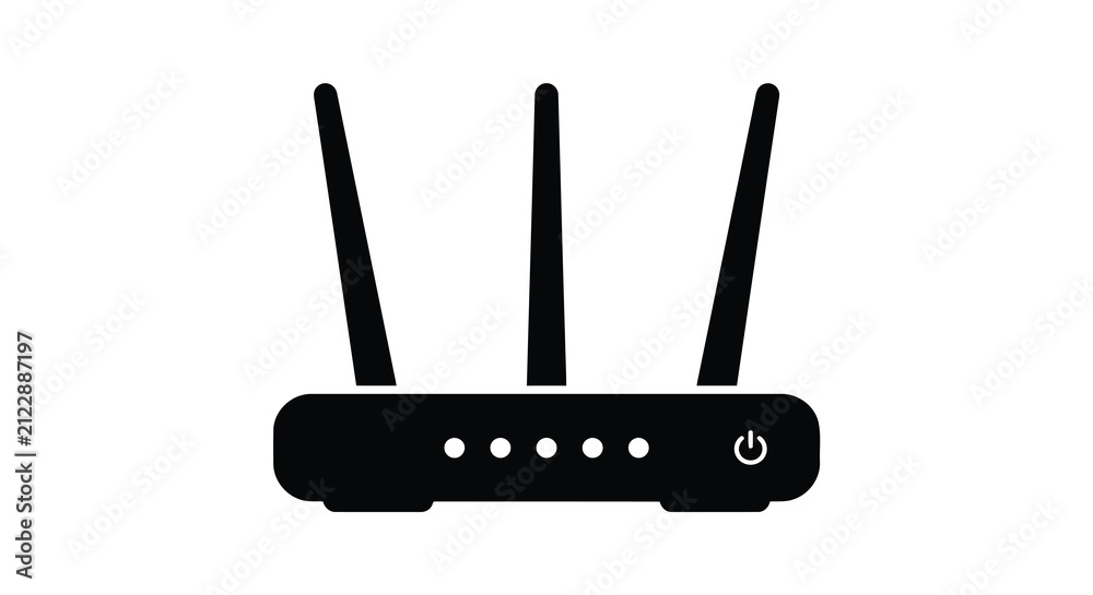 Fototapeta premium Wireless Router Silhouette On White Background A Minimalist Vector Representation Of Network Hardware wifi