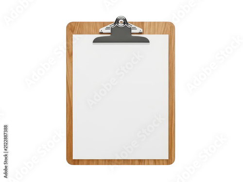 Wooden clipboard with a blank white paper sheet for notes and documents isolated on transparent background
