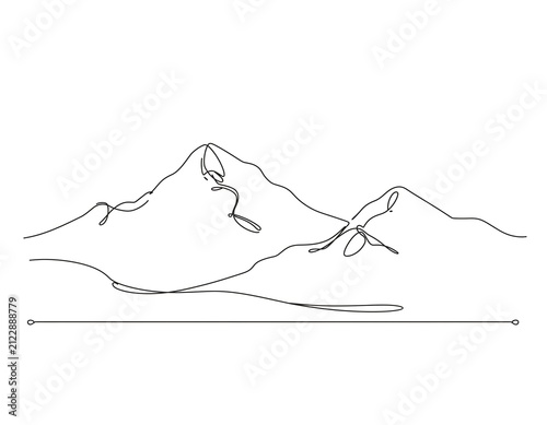 Minimalist mountain silhouette drawn with single continuous line