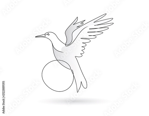 White bird soars gracefully above a circular form