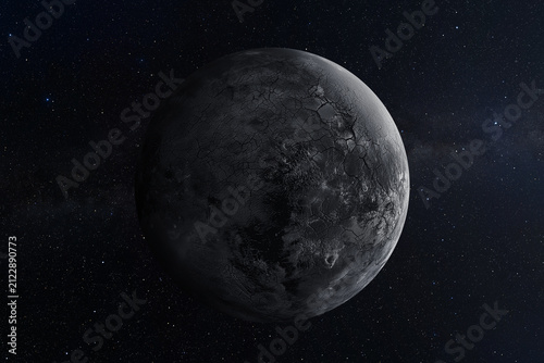 Aspect de la Terre dans ~8 milliards d'années. Si elle échappe à l'engloutissement dans le Soleil devenu une géant rouge, la Terre sera tout de même détruite, brûlée et inhabitable.