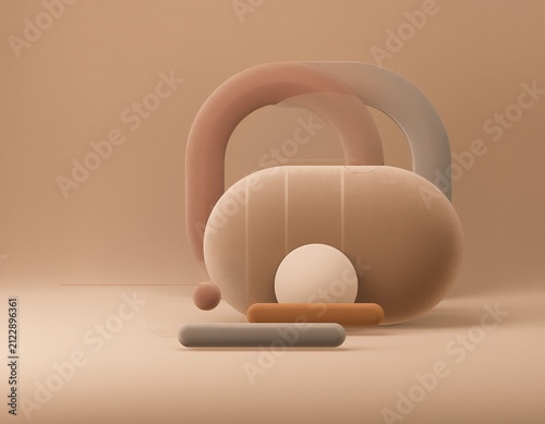 Soft pastel shapes rest on warm-toned surface