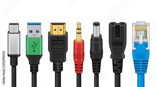 Assorted computer cables with different connectors