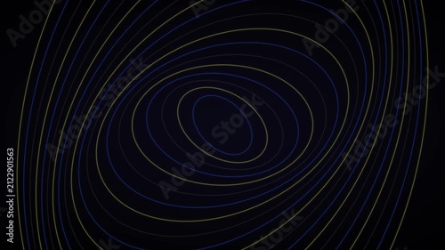 Abstract rotating ellipse animation 4k background, with blue and, gold neon lines, for modern motion
