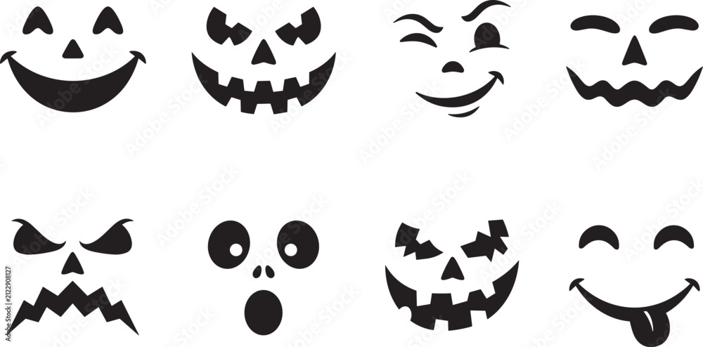 Fototapeta premium Collection of Halloween Pumpkin Face Silhouettes with Funny Scary and Cute ExpressionsCollection of Halloween Pumpkin Face Silhouettes with Funny Scary and Cute Expressions
