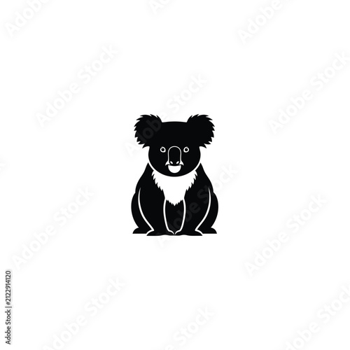 Black Koala Silhouette Illustration, Minimalist Australian Wildlife Icon Isolated on White Background, Sitting Koala Bear Vector Graphic for Nature and Brand Design Projects.