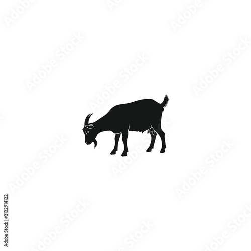 Black Goat Silhouette Illustration, Minimalist Farm Animal Icon, Grazing Nanny Goat Vector Graphic, Livestock Symbol Isolated on White Background, Capra Hircus Nature Design Element.