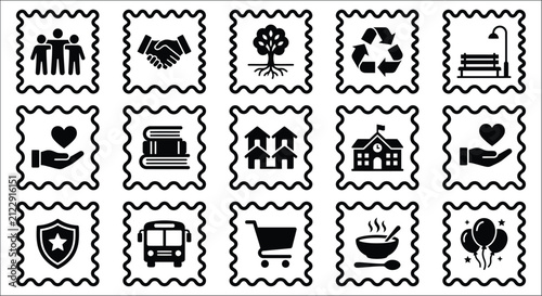 Quadro su tela Collection Of Community Service Icons In Black Silhouette Style With Decorative