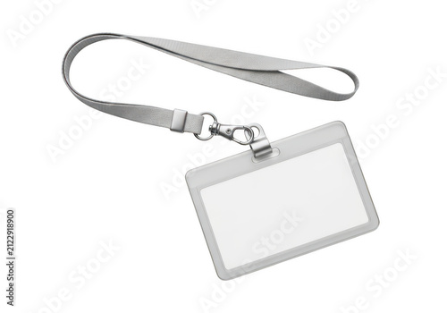 Empty white name badge with lanyard isolated on transparent background
