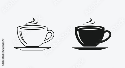 Canvastavla Coffee cup and saucer illustration line art and solid black silhouette
