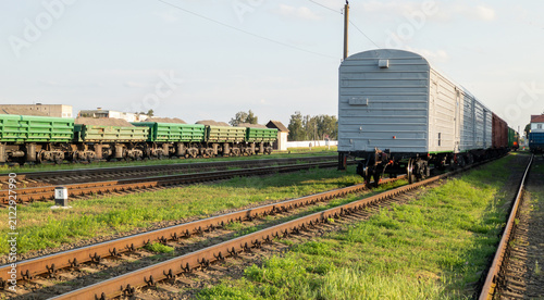 Canvastavla Freight Trains and Cargo Wagons Standing on Railway Tracks at Station