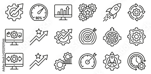 Business growth and performance optimization line set for strategic development