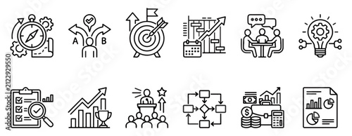 Project management and strategic planning line set for business productivity