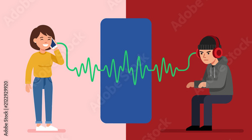Foto Hacker eavesdropping on phone call, wiretapping vector concept of cyber crime, s