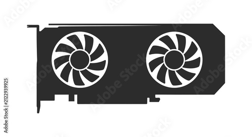 Принти на полотні Graphics card with dual fans black silhouette against a white background