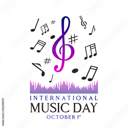 Modern International Music Day vector featuring vibrant treble clef and floating musical notes
