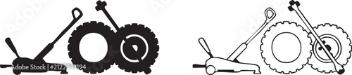 Automotive repair icons showing floor jacks and car tires for garage service maintenance