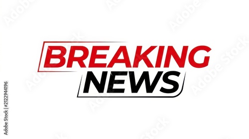 Breaking news text graphic with red and black lettering on a white background isolated design bulletin report urgent current events media coverage typography