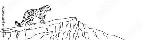 Majestic Snow Leopard Standing on a Mountain Cliff Line Art for International Day 23 October 2026
