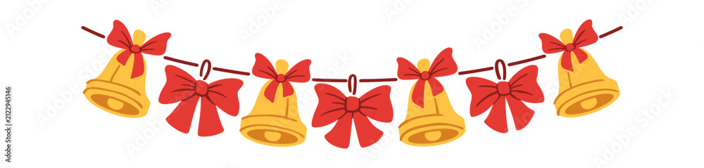 Obraz premium Bell Garland Hanging With Bows Cartoon