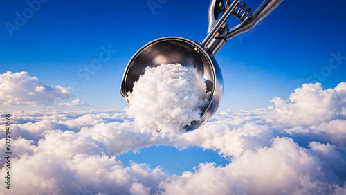 Cuillère prenant une boule de glace dans un nuage
