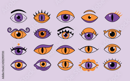 Obraz na plátne Collection of various spooky eye designs for halloween projects featuring a dist