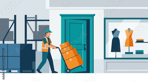Warehouse worker delivering boxes to a clothing boutique