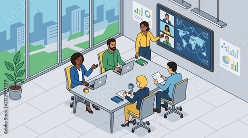 Diverse Corporate Team Global Video Conference Office Meeting