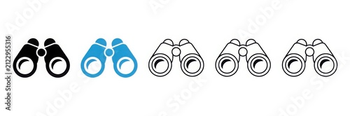 Collection of front view binocular icons in different styles isolated on white background