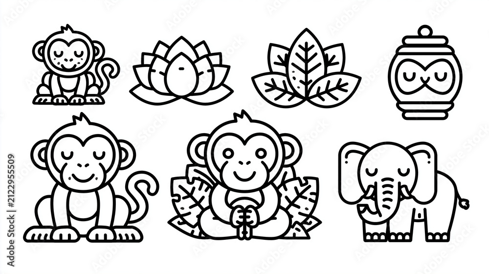 Obraz premium Colorful cartoon animals and nature elements in a playful design.